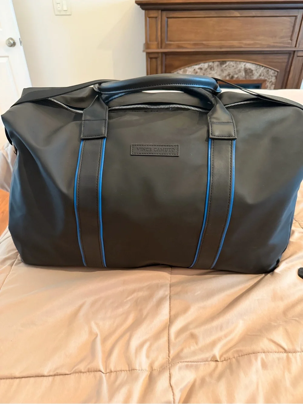 Vince Camuto Black Duffel Bag with Blue Trim